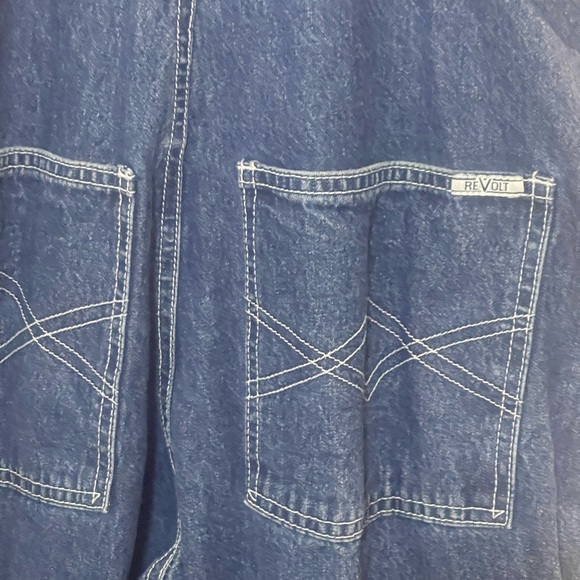 Vintage 90’s Y2K Revolt overalls wide leg side stripe mid blue wash medium - Picture 7 of 8